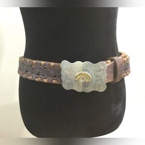 Vintage Unisex Western Buckle with Leather Tooled Belt